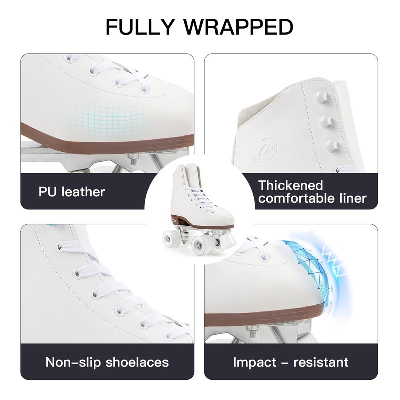 Besketo Classic High-top Roller Skates, PU Leather, Four-Wheel, Indoor/Outdoor, Beginner