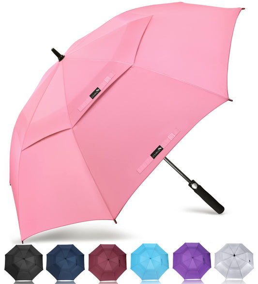 ZOMAKE Large Golf Umbrella 62 Inch - Double Canopy Vented Golf Umbrellas for Rain Windproof Automatic Open Golf Push Cart Umbrella Oversize Stick Umbrellas for Men Women(Pink)