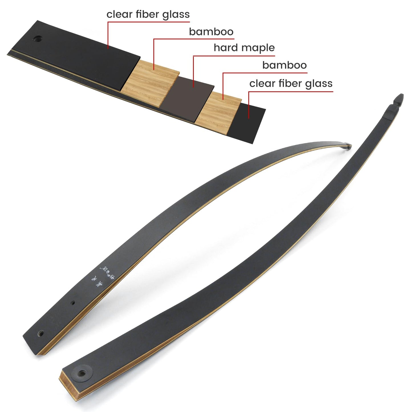HANDBAIGE Replacement Longbow Limbs for 60'' Black Hunter Bow Riser 20-60lbs Archery Hunting Longbow Limb with Hard Maple (20LBS)