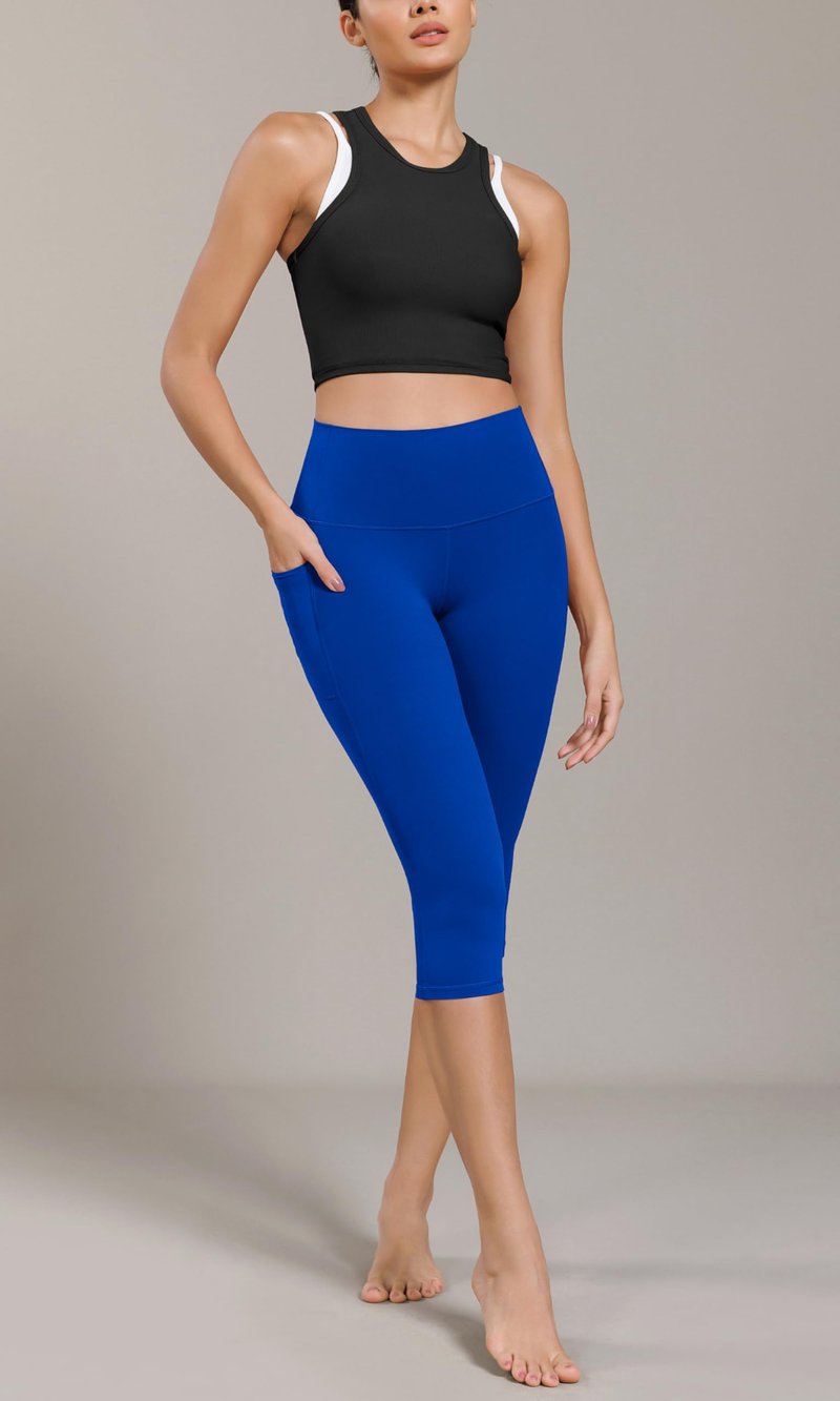 ODODOS Buttery Soft Lounge Yoga Capris with Pockets for Women 19" High Waist Capri Leggings, Royal Blue, Large