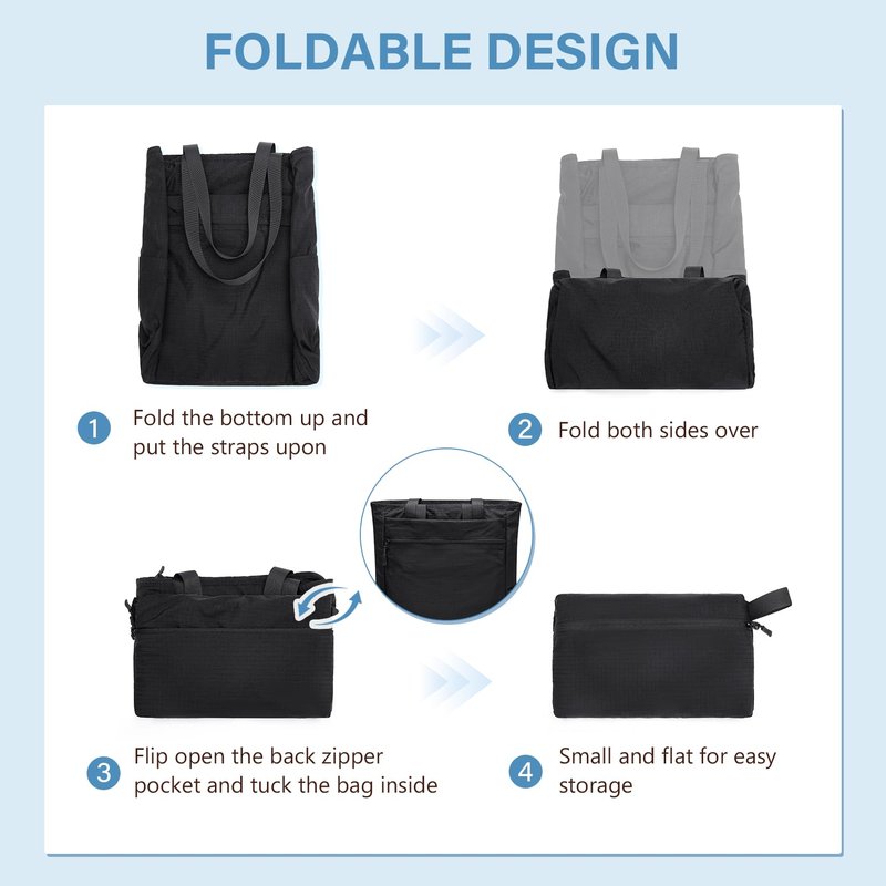 GOLF SUPAGS Foldaway Convertible Tote Backpack Lightweight Nylon Daypack Women Men City Pack Versatile Backpack Leisure, Black