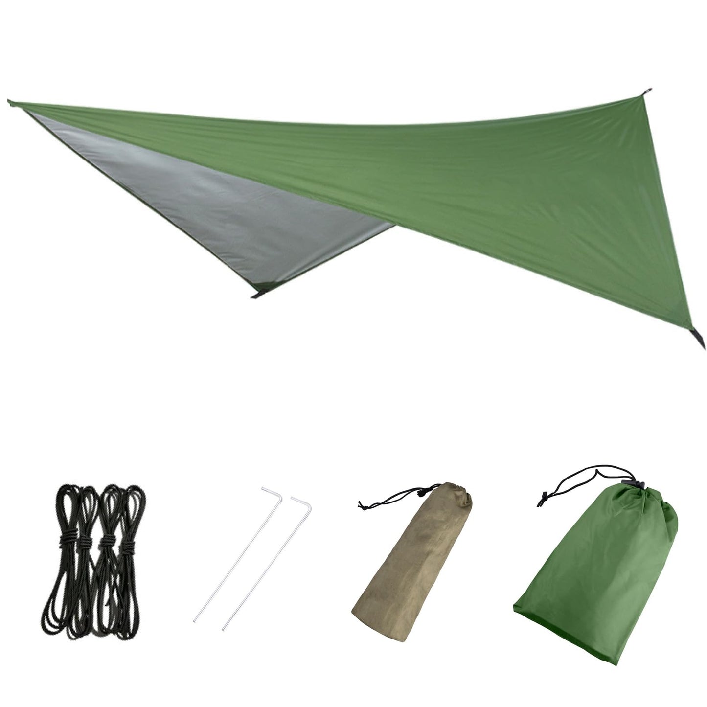 Azarxis Hammock Camping Tarp Rain Fly, Waterproof Tent Footprint Shelter Canopy Sunshade Cloth Picnic Mat for Outdoor Awning Hiking Beach Backpacking - Included Guy Lines & Stakes (Green)