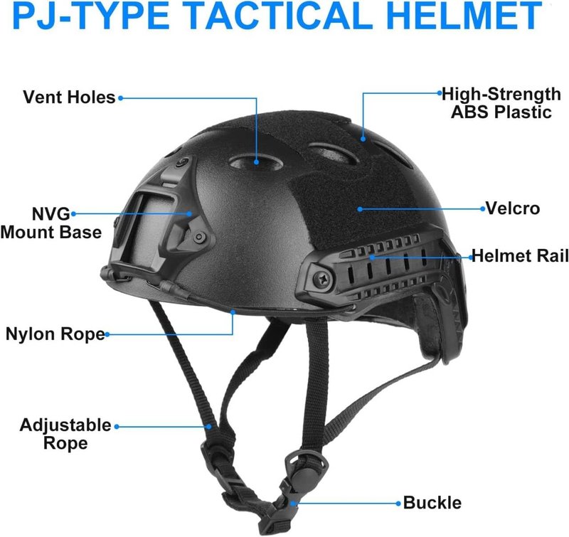 Airsoft Helmet and Full Face Mask, PJ Fast Helmet, Removable Anti-Fog Goggles, Suitable for Paintball, Role-Playing, CS Games