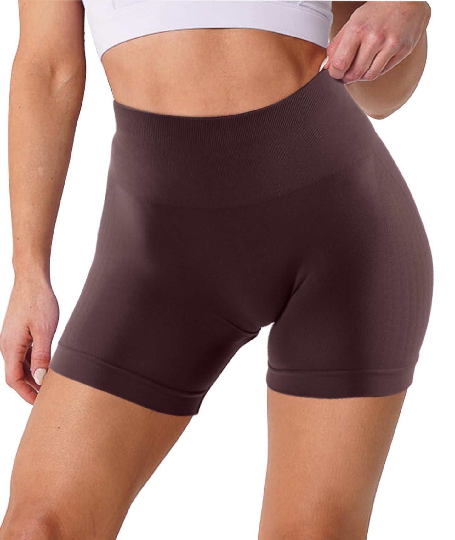 Unthewe Womens Workout Seamless Scrunch Butt Lifting Shorts High Waisted Tummy Control Gym Yoga Shorts(U329-Cashmere-M)