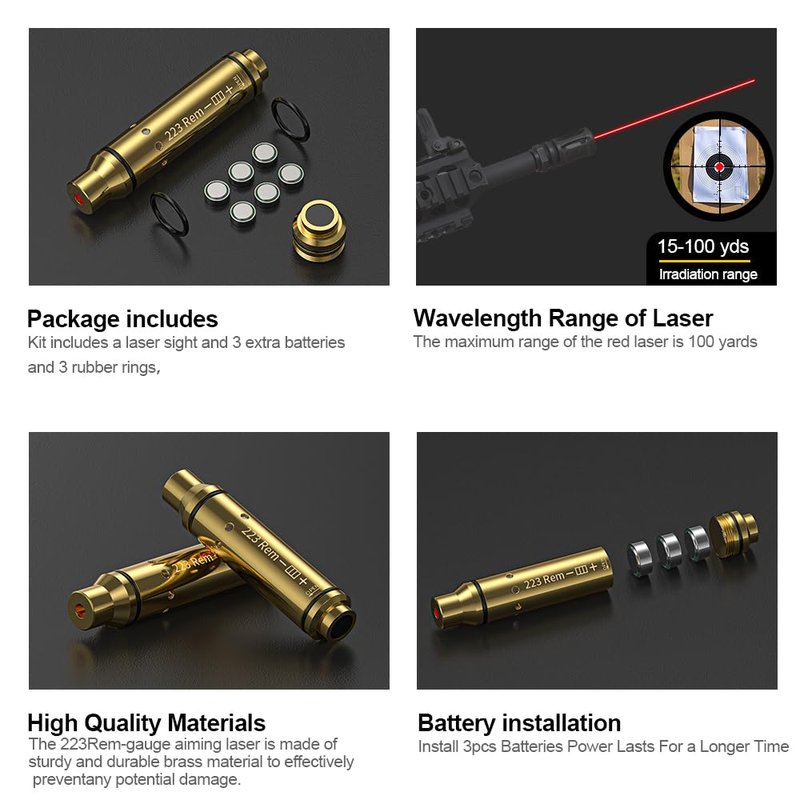 AETRONIX 223REM Dry Fire Practice System Laser Cartridge Laser Training Bullet with Rubber Snap Cap and Batteries Use for Rifle 223Remington(Gold)