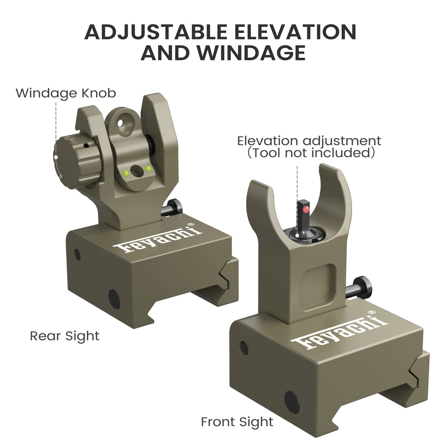 Feyachi S27 Fiber Optic Iron Sights Flip Up Front and Rear Sites with Red and Green Dot Picatinny Backup Sight Set (Sand)