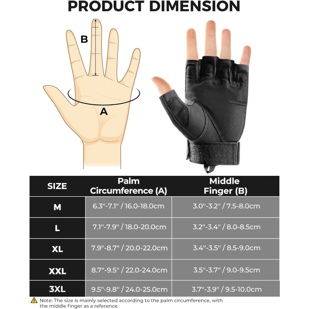 Homefy Fingerless Tactical Gloves – Men & Women, Breathable & Impact-Resistant Half-Finger Gloves for Motorcyclists, Airsoft, Cycling & Hunting, and Outdoor Sports, Beige (Black, XX-Large)