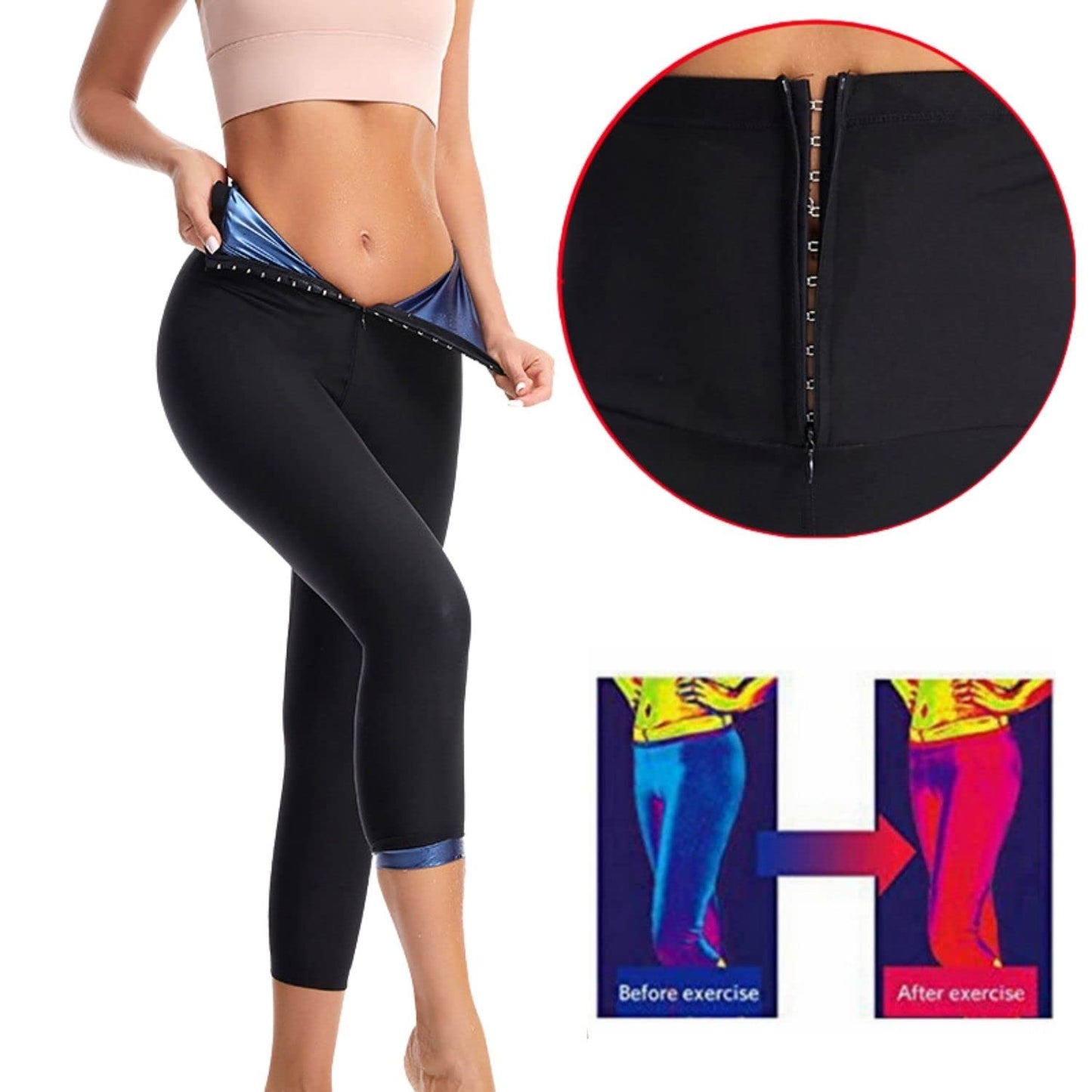 NANOHERTZ Sauna Sweat Shapewear Leggings Pants Boxing Workout Suit Waist Trainer Shaper Sweatsuit Exercise Fitness Gym Women