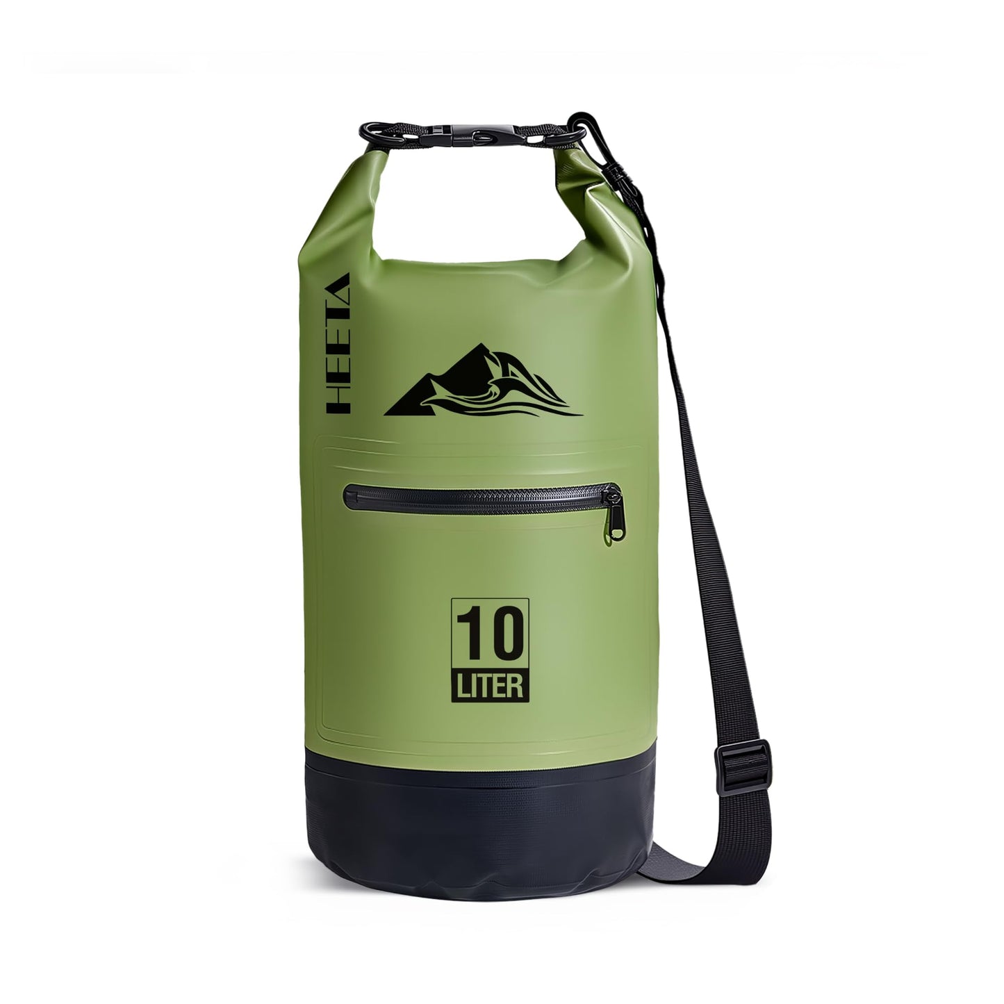 HEETA Waterproof Dry Bag with Front Zippered Pocket for Women Men, Roll Top Lightweight Dry Storage Bag Backpack for Travel, Kayaking, Boating, Rafting, Camping, Hiking & Beach (Green, 10L)