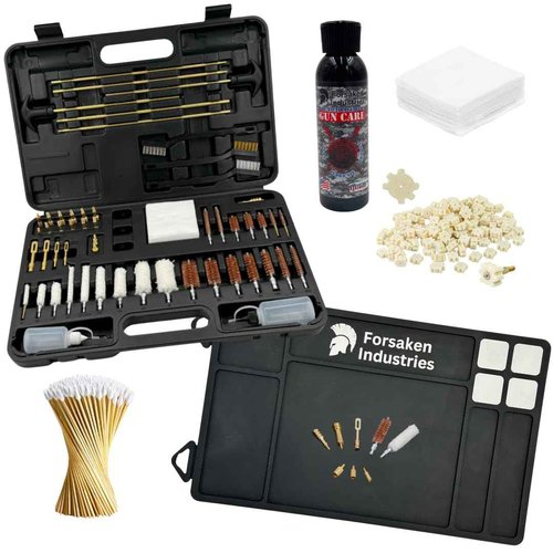 Gun Cleaning Kit - Rifle, Shotgun, Handgun, Pistol Cleaning Kit with Brass Jags, Brushes, Cleaning Mat with Magnets, Star Chamber Cleaning Pads - Universal Gun Cleaning Supplies - Gun Cleaner Kit, CLP
