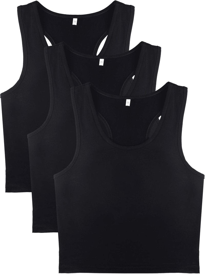 3 Pieces Crop Tops for Women, Workout Tops Basic Cropped Tank Tops Sleeveless Racerback Sports Gym Crop Tank for Teen Girls (,) Black