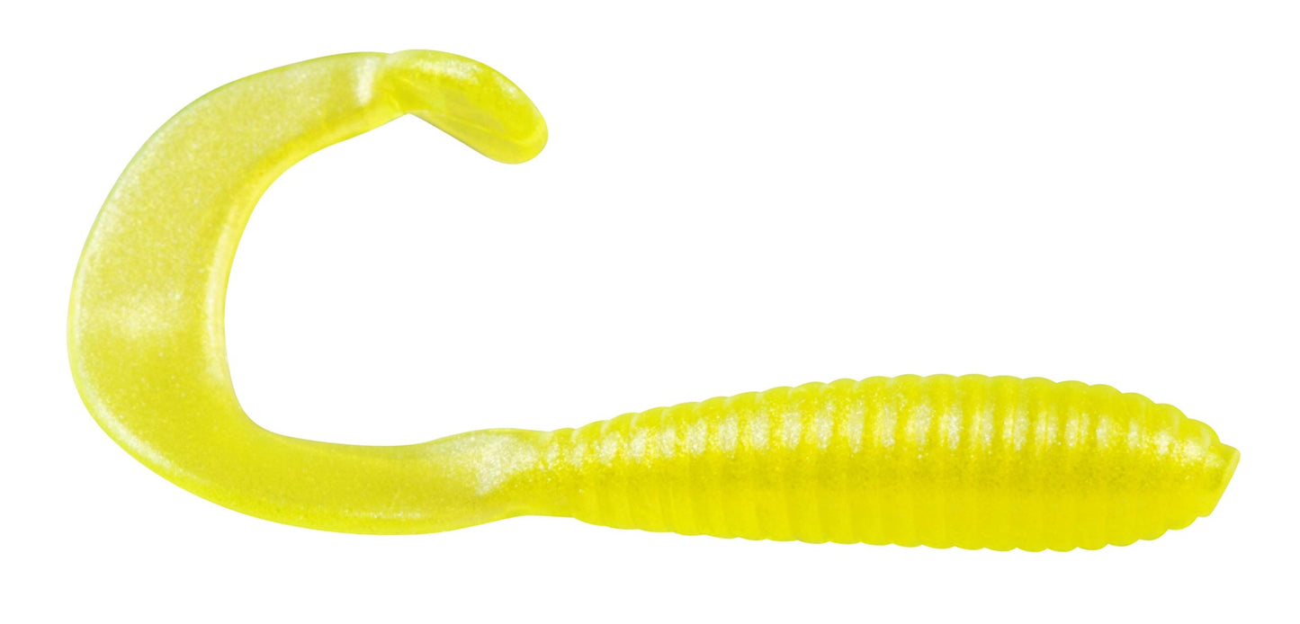 Bobby Garland Hyper Grub Curly-Tail Swim-Bait Crappie Fishing Lure, Accessories for Freshwater Fishing, 2", Pack of 18, Pearl Chartreuse