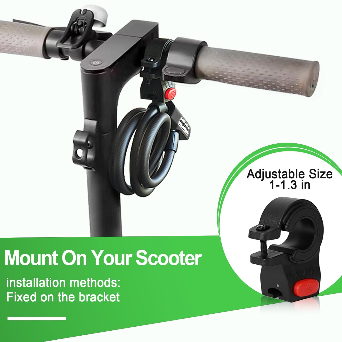 BANGTING 4 Feet Electric Scooter Bike Lock with Mounting Bracket & 2 Keys - 12mm Thick Heavy Duty Keyed Cable Lock, Anti Theft Weatherproof for E-Scooter, Bicycle, Kids Bike, Ebike, Scooter, Stroller