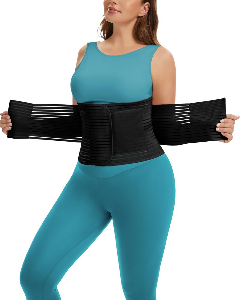 Channo Abdominal Binder for Men & Women: Post Surgery Compression Belly Band Hernia C-Section Support (Black,XXL,1-Pack)