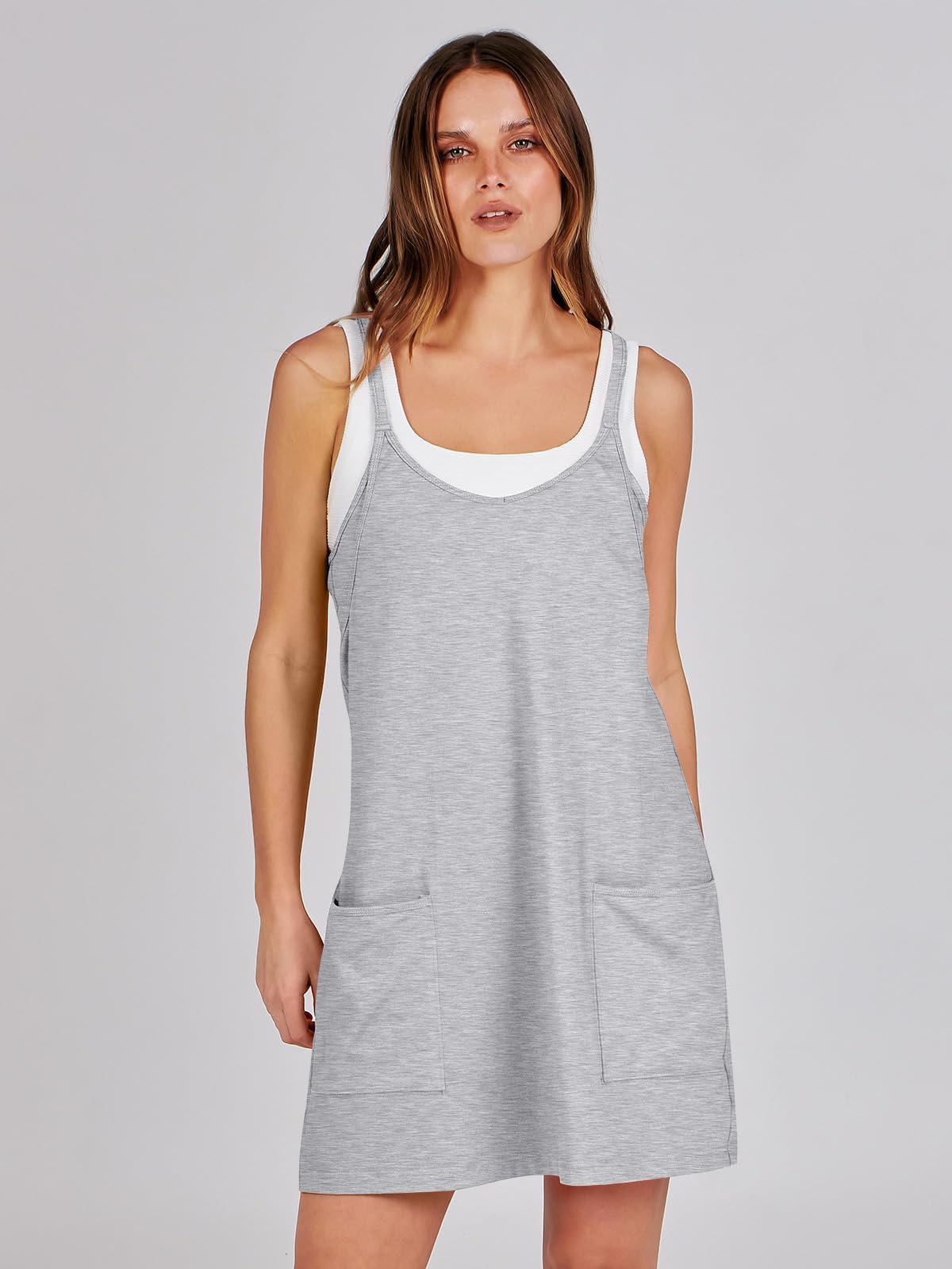 ANRABESS Women Athletic Dress Summer Tennis Workout Active Sports Mini Romper Dress Built in Shorts Travel Vacation Clothes Heather Gray X-Large