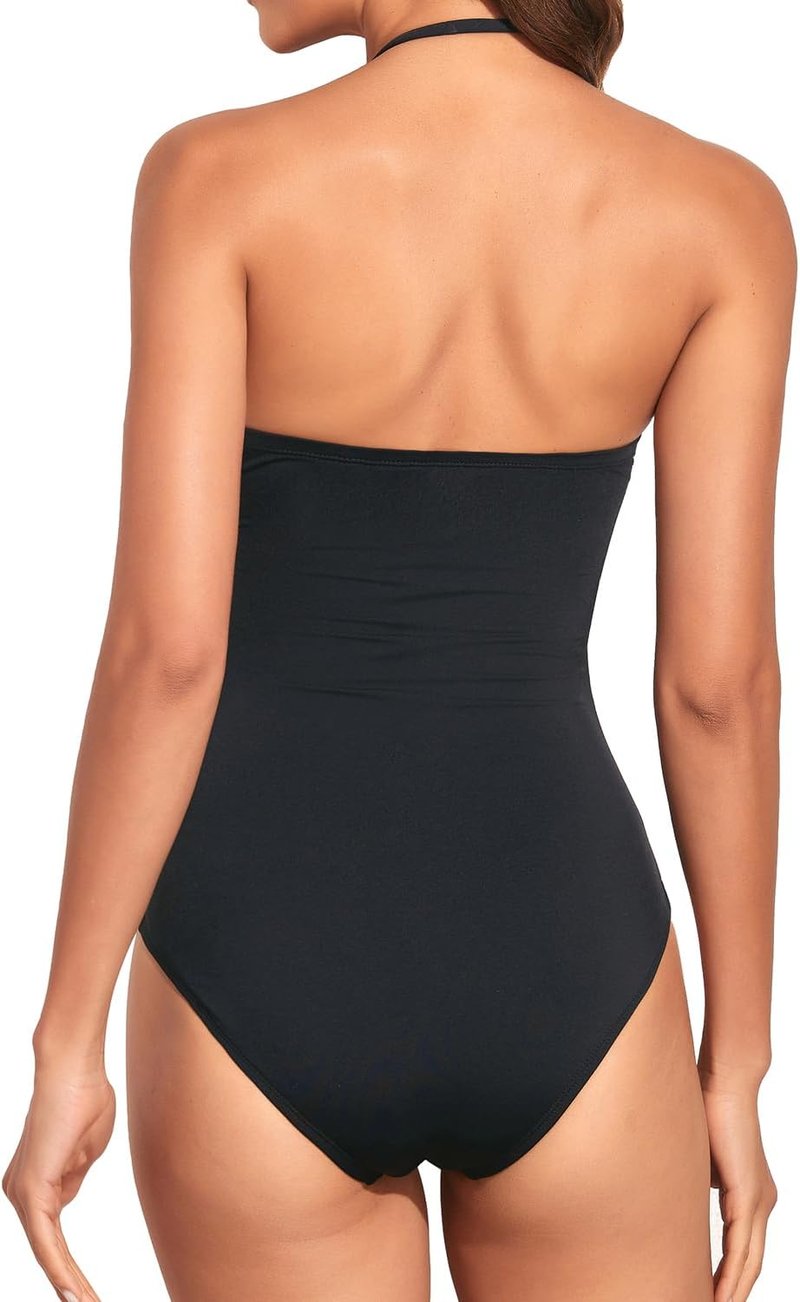 Women’s Tummy Control One-Piece Swimsuit - Strapless Bandeau Slimming Swimwear | Halter Design