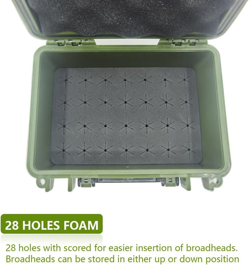 Archery Broadhead Case - Durable Green ABS Hunting Accessory for 28 Broadheads