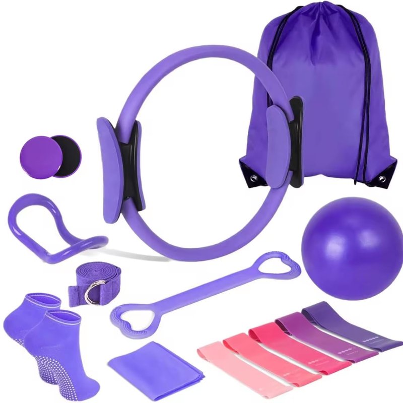 Pilates Kit for Women – Complete Pilates Equipment Set with Ring, Yoga Ball, Resistance Bands & Socks | 14 Pcs Pilates Kit for Toning & Flexibility | At Home Pilates Sets for Women (Purple)