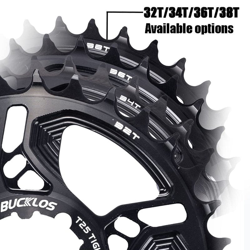 BUCKLOS Mountain Bike Chainring 32T 34T 36T 38T Single Speed 3-Bolt 7075 CNC Aluminium MTB Narrow Wide Ultralight Chainring for SRAM GX NX SX X3 X4 X7 X01 XX1