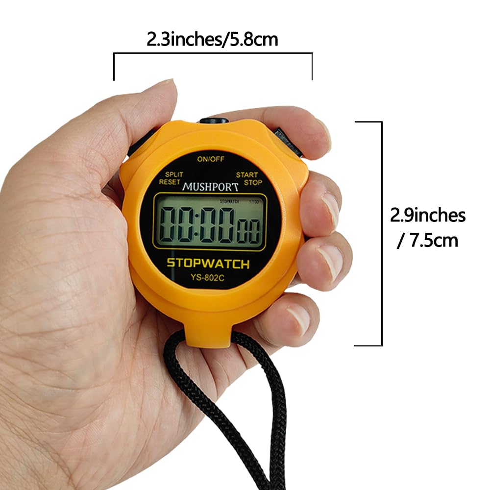 MUSHPORT Stopwatch Timer Only Stopwatch with ON/Off, Silent Stopwatch Simple Operation No Clock No Date No Countdown, Digital Kids Stop Watch for Sports Coaches Swimming Running, Orange