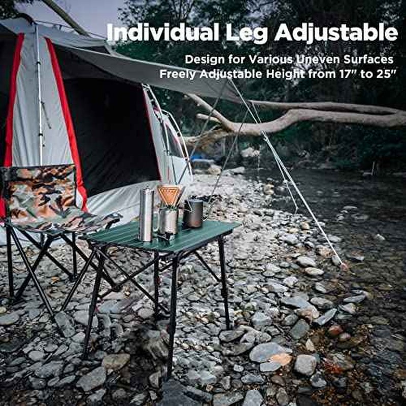 VILLEY Portable Camping Table with Adjustable Legs, Lightweight Aluminum Folding Beach Table with Carrying Bag for Outdoor Cooking, Picnic, Beach, Backyards, BBQ and Party