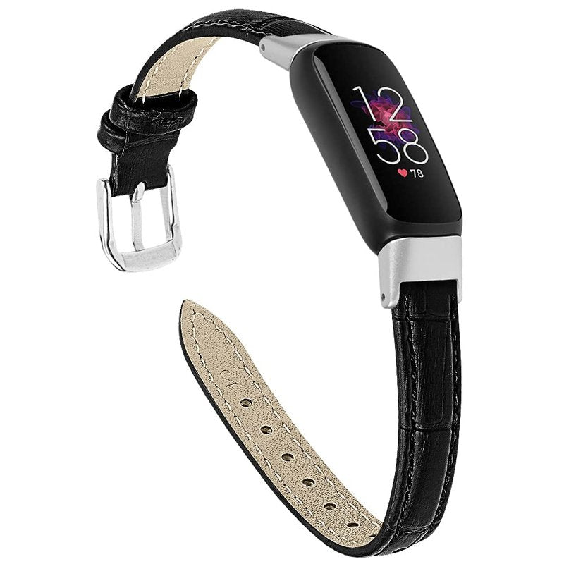 TenCloud 3-Pack Leather Bands Compatible with Fitbit Luxe, Classic Wristbands Metal Connectors Replacement Leather Strap for Luxe Fitness Tracker Women Men (Red,Black,Brown)