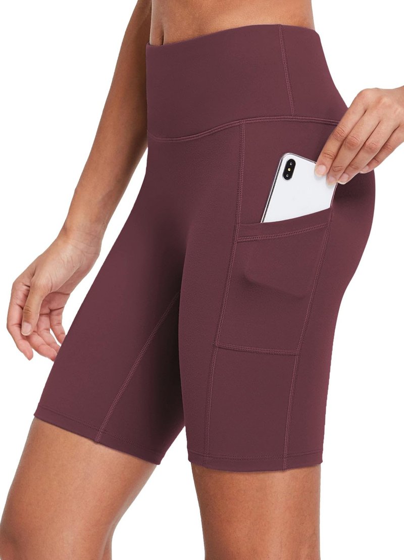 baleaf Biker Shorts Women Yoga Gym Workout Spandex Running Volleyball Tummy Control Compression with Pockets Soft 8" Wine Red XS