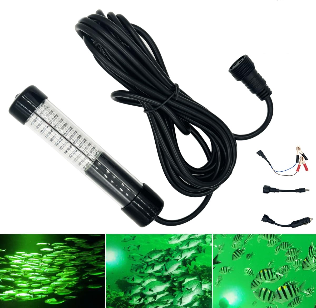 SAMDO IP68 12V LED Underwater Fishing Light 1080 Lumens Fish Attracting Lights, Night Fishing Light 10.8W Upgraded