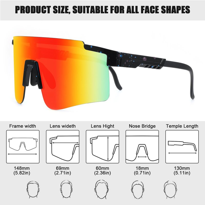 YuJian Sports Sunglasses for Men Women Youth Baseball Softball Sunglasses UV400 Protection Cycling Glasses (Black/Red)