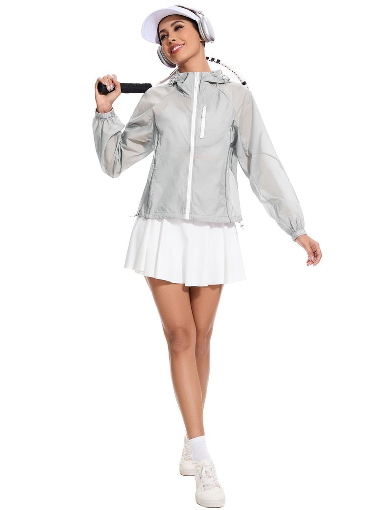 Avoogue Running Jackets for Women Lightweight Full Zip Cropped Workout Jacket Sun Protection Clothing Women Gray M