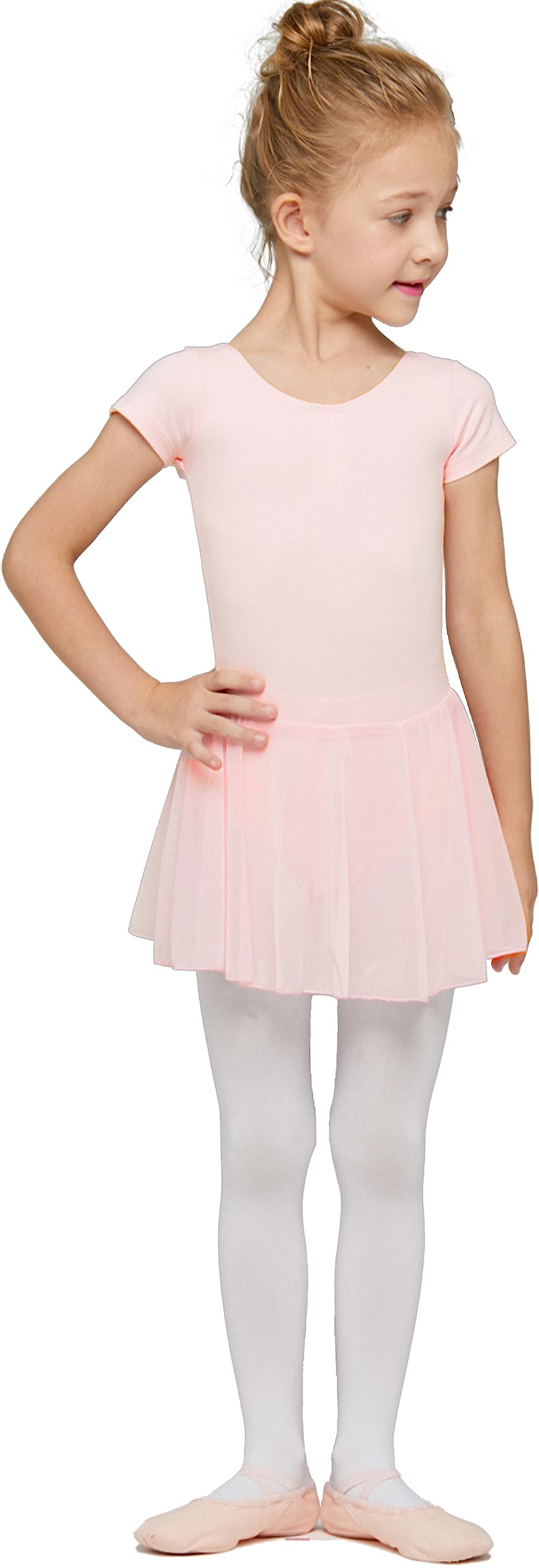 MdnMd Ballet Leotards for Girls Toddler Dance Leotards with Tutu Skirt Outfit Dress Tights (Ballet Pink, Age 4-6 / 4t,5t)