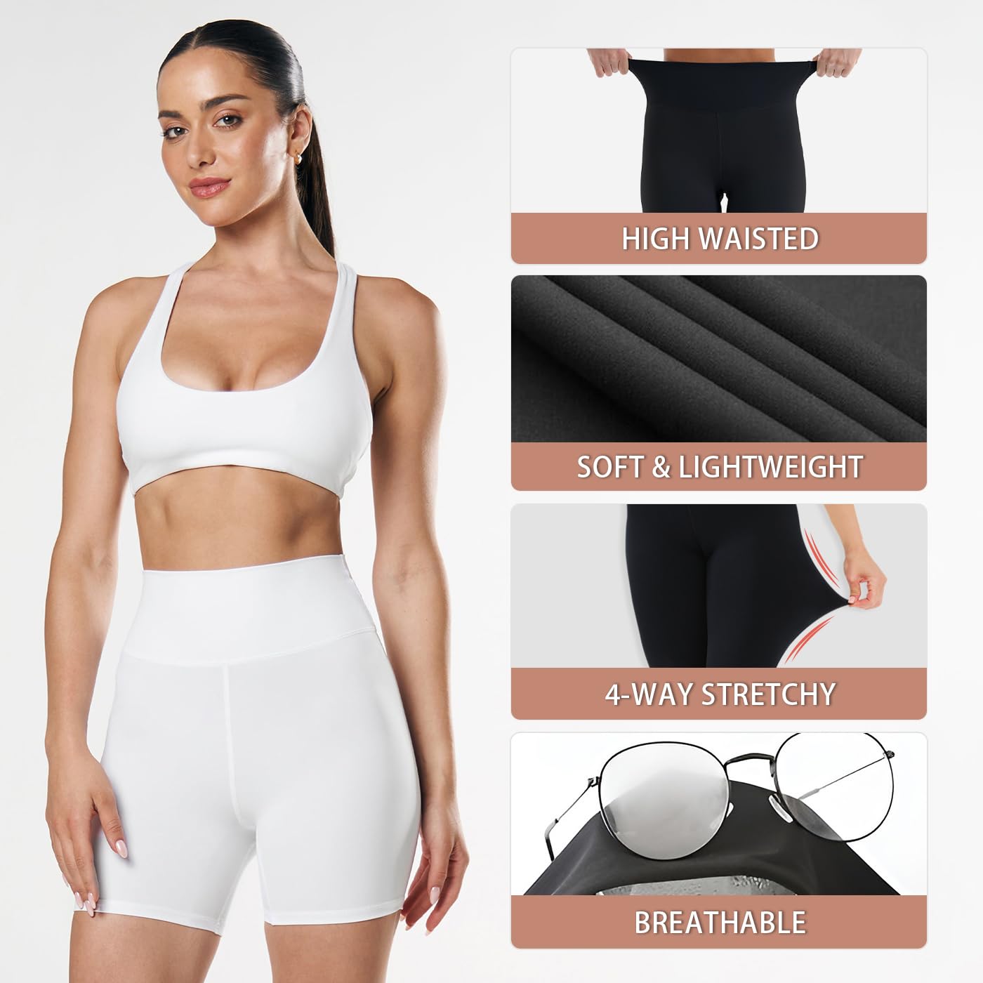 CHARMKING High Waisted Biker Shorts for Women - 5"/8" Tummy Control, Ultra-Comfort for Workouts, Yoga & Daily Wear (8", White, Large-X-Large)