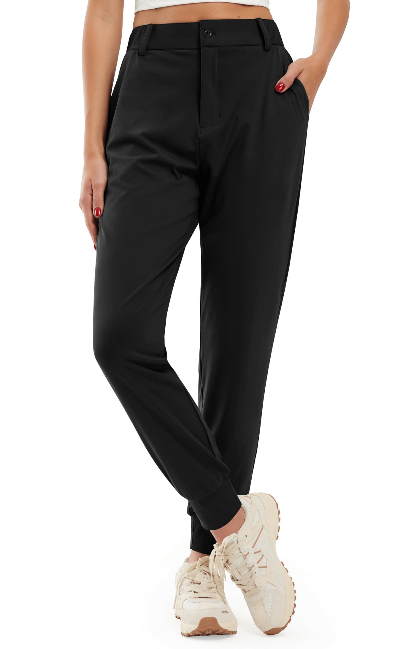 Libin Women's 4-Way Stretch Golf Joggers Pants with Pockets, Tapered Athletic Running Sweatpants, Work Dress Casual Slacks for Women, Black M