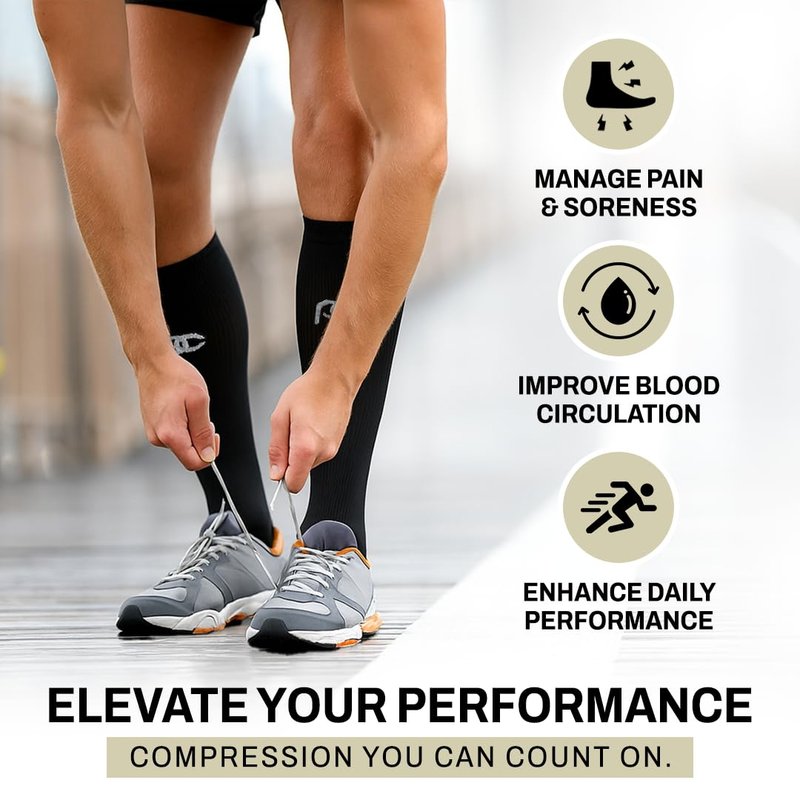 PRO Compression Running Marathon Socks - Calf-Length Travel and Sports Compression Socks for Foot and Ankle Support - Black - 3 Pack (Small/Medium)