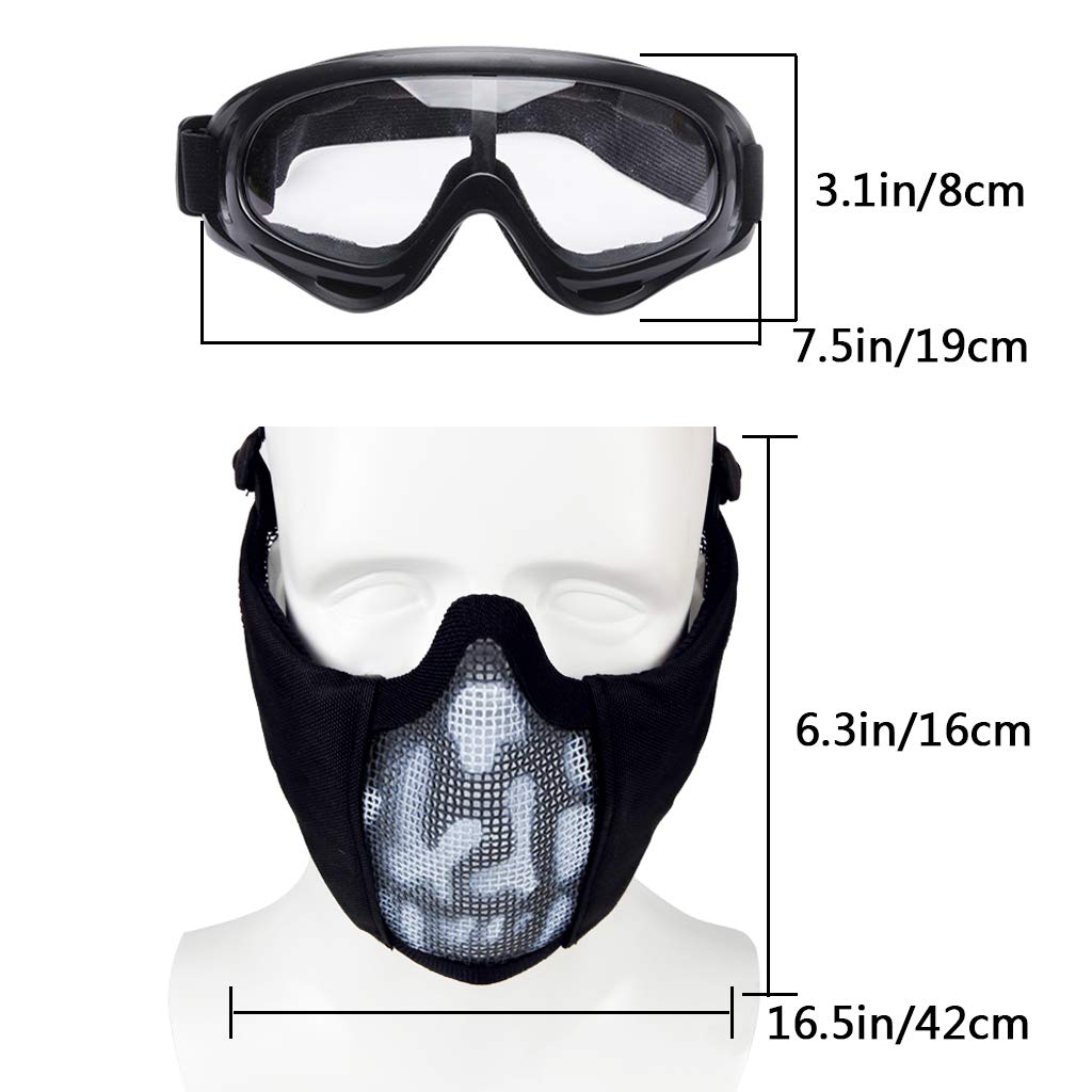 Yzpacc Airsoft Mask with Goggles, Foldable Half Face Airsoft Mesh Mask with Ear Protection for Paintball Shooting Cosplay CS Game