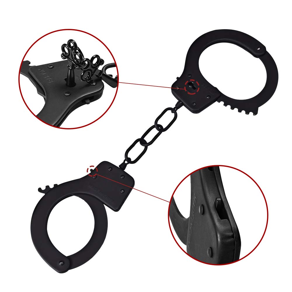 Bedsecret Handcuffs Double Lock Steel Police Edition Professional Grade Handcuffs,Hand Cuffs Cop with Keys-Black