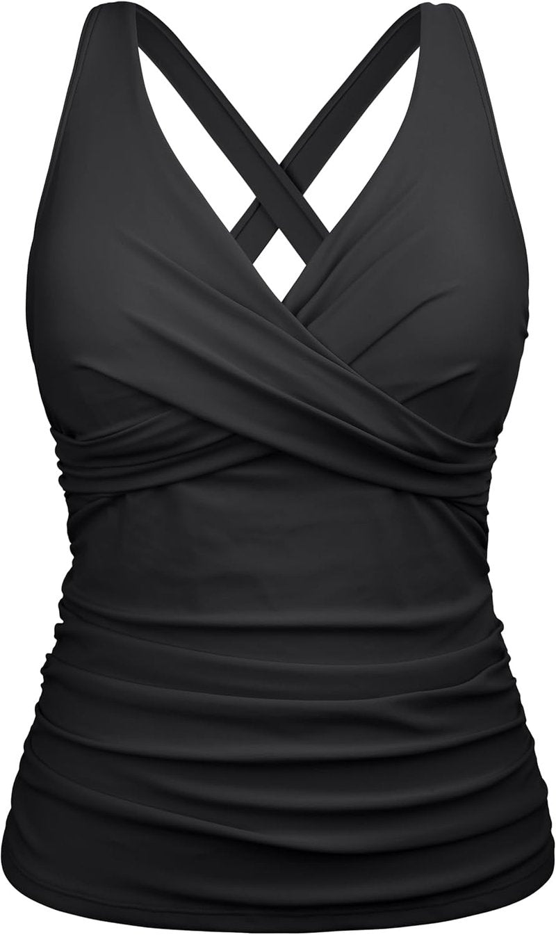 Underwire Tankini Top for Women - Twist V Neck, Ruched Tummy Control | Ideal for Big Busts