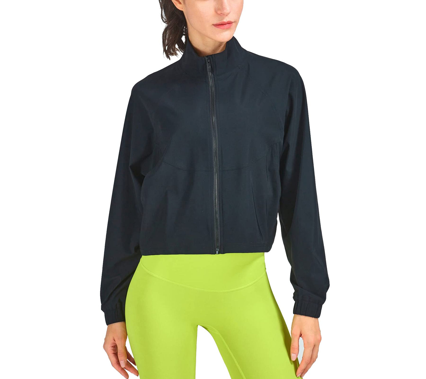 altiland Women's Athletic Running Yoga Gym Track Zip Up Cropped Jackets Long Sleeve Workout Shirts (Black, M)