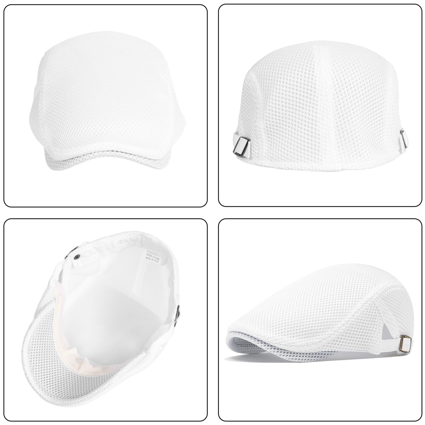 meioro Mens Breathable Mesh Summer Hat Adjustable Flat Cap Newsboy Beret Ivy Cap Irish Cabbie Fishing Hats（White）