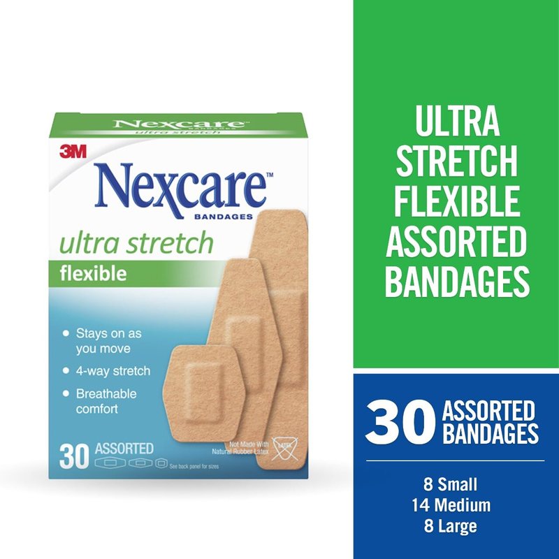 Nexcare Comfort Flexible Fabric Bandage, Latex Free, Assorted Sizes, 30 ct Packages (Pack of 4)