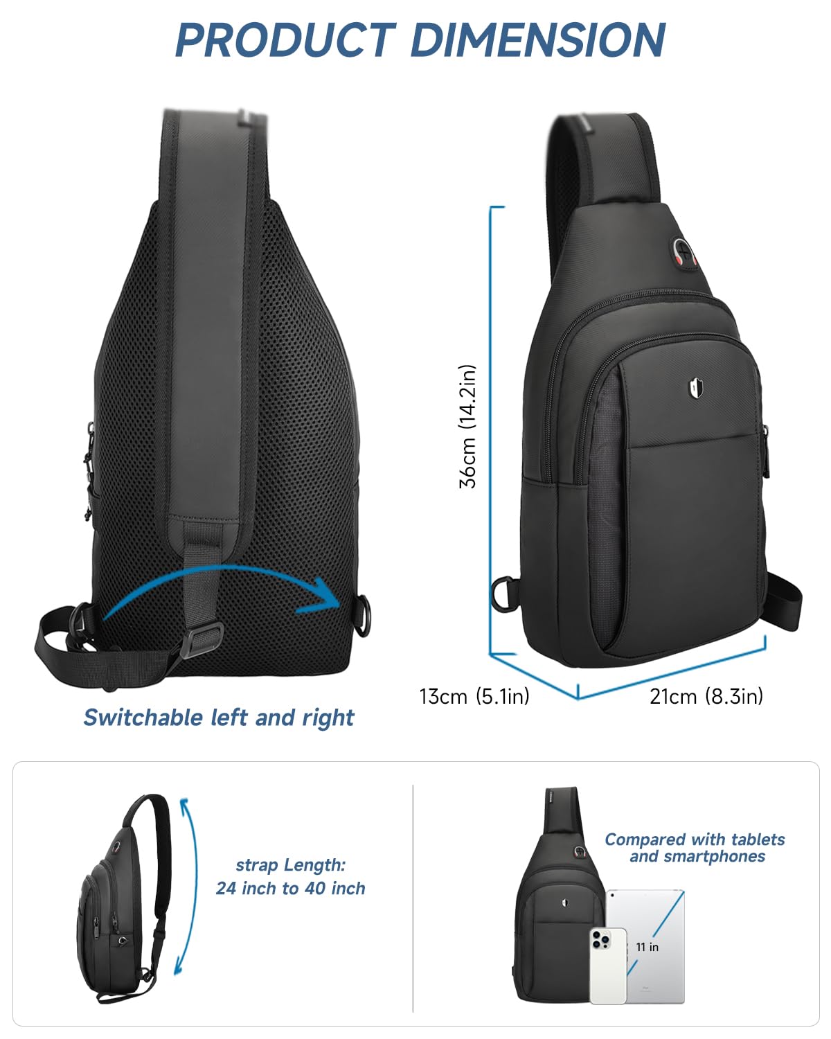 baaob Sling Bag for Men, Anti Theft Crossbody Bag with Lockable Zipper, Water Resistant Chest Bag Fits 11” iPad & Switch 2, Lightweight Sling Backpack for Travel, Work & Commuting