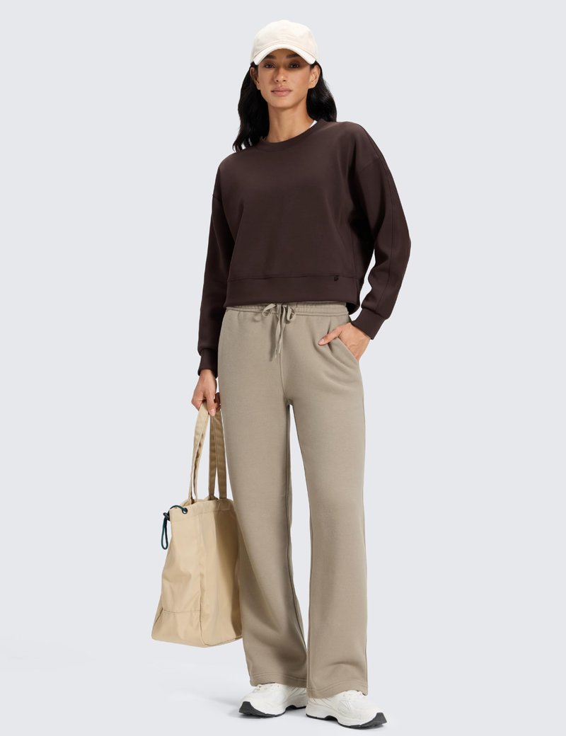 CRZ YOGA Cotton Fleece Lined Sweatpants Women 30" - Straight Leg Casual Lounge Pants with Pockets Winter Warm Oak Small