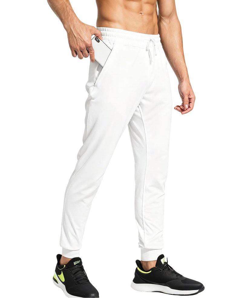 LUYIJIESHENG Mens White Sweatpants Fleece Athletic Joggers for Men with Pockets Loose fit Moisture Wicking Athletic Pants for Running S