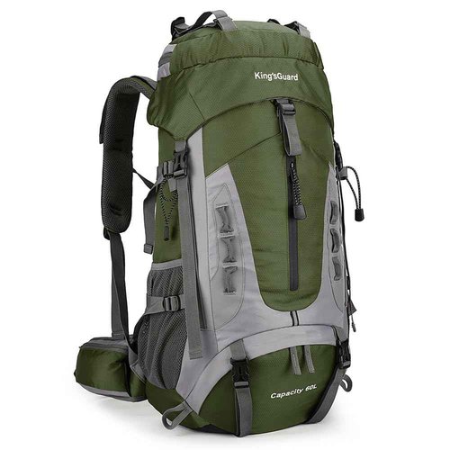 King'sGuard 60L Hiking Backpack Large Waterproof Camping Backpack for Men and Women Lightweight Frameless Backpacking Backpack with Rain Cover (Army Green)