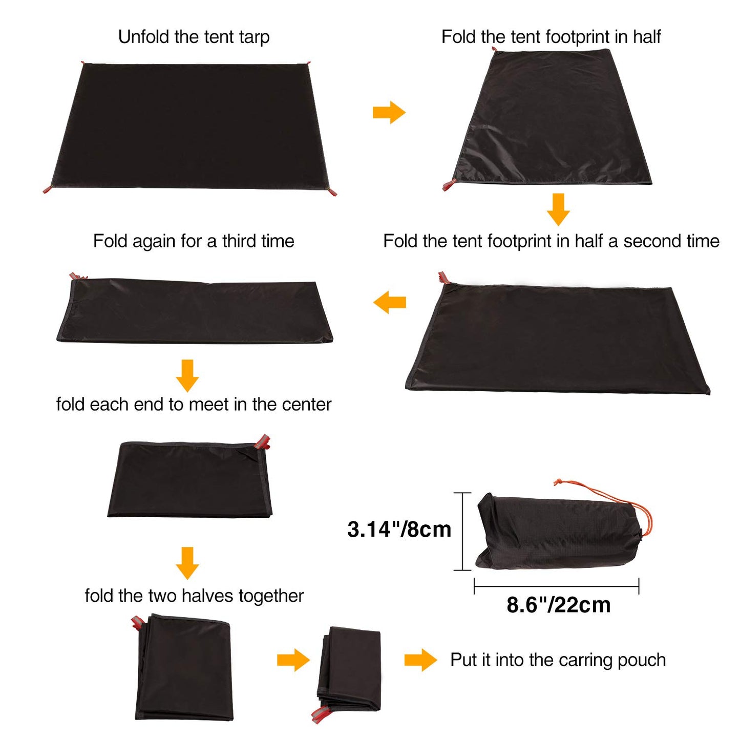 REDCAMP Ultralight Tent Footprint, PU 2000 Waterproof Camping Tent Tarp with Drawstring Carrying Bag for Ground Camping Hiking (55"x87" UL Black)