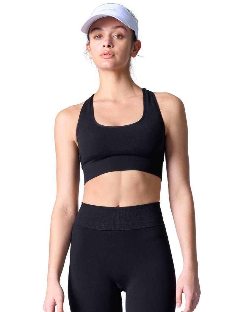 COZYZERO Women’s Merino Wool Racerback Sports Bra - Seamless, Medium Support, Breathable, Moisture-Wicking for Yoga & Running - Black - Large