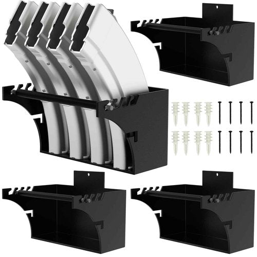 FOROIRON 4 Pack Universal Gun Magazine Storage Wall Mount Rack AR Mag Holder Wall Mount Display Mag Storage for All AR10, AR15, AK47, SKS, M4, Pistol Mags of All Calibers HD94-FW
