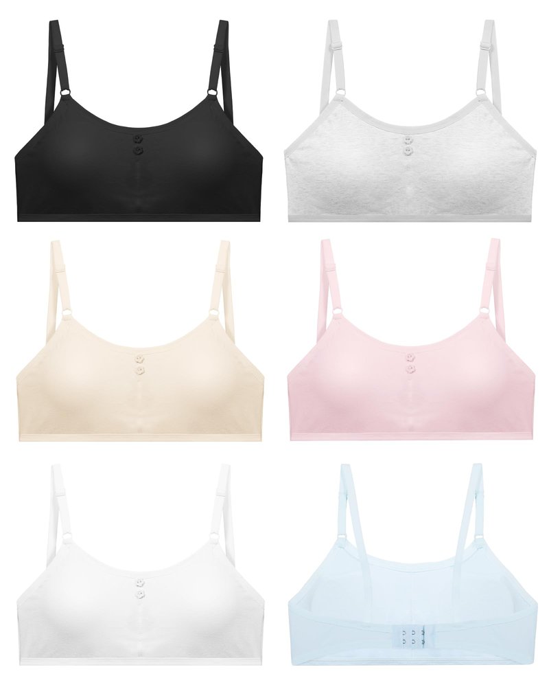 Nubofy Girls Training Bra Teen Bras Everyday Big Kids Padded Bra 8-10 10-12 12-14 14-16 Years Old Pull-on with Adjustable Straps - 5 Packs