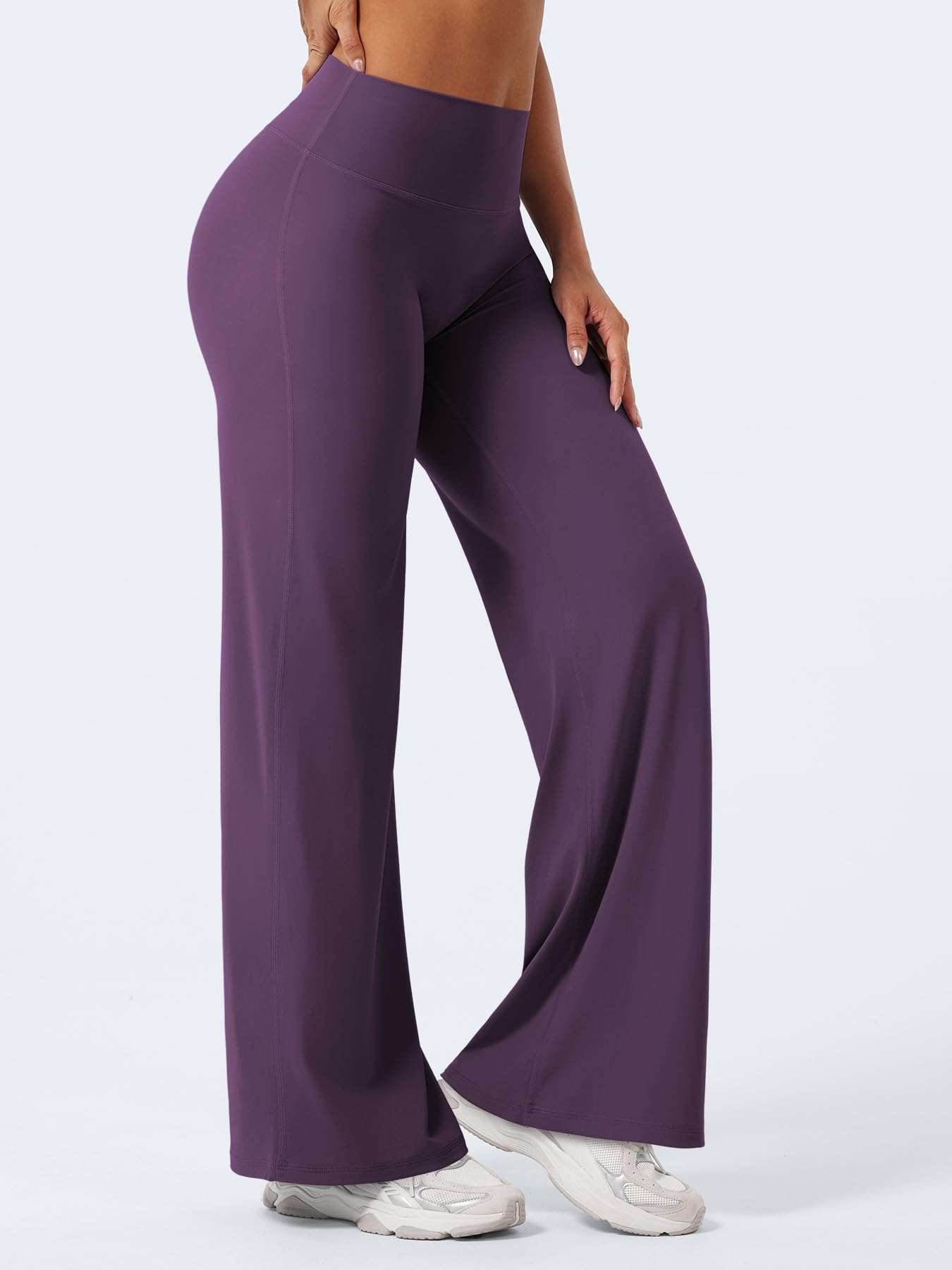 YEOREO Workout Straight Leggings 31.5" Thin Fleece Black Berry Purple L