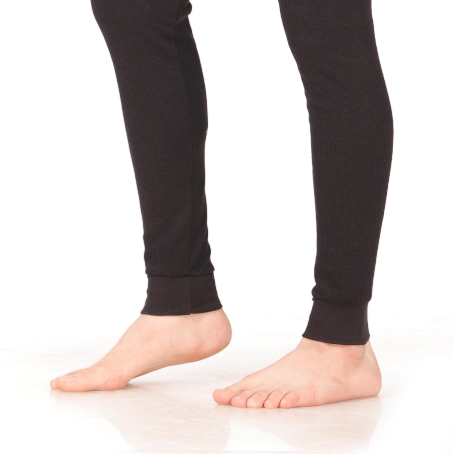 Thermal Underwear Pants for Men Long Johns Cotton Blend Base Layer Waffle Knit Bottoms Classic Cold Weather Black